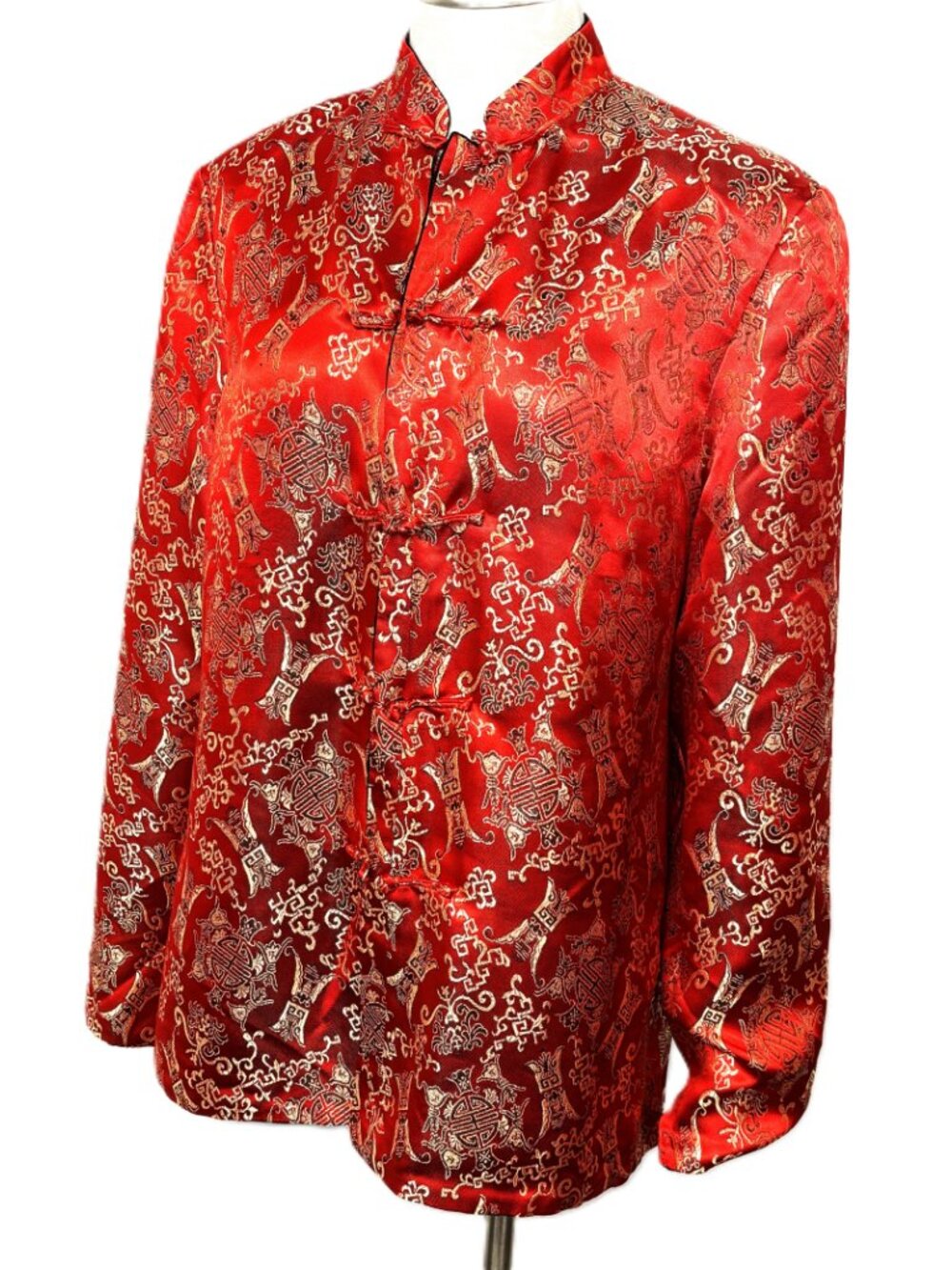 Oriental Inspired Black Velvet lined w/ Red Chinese Fabric Jacket Size Large